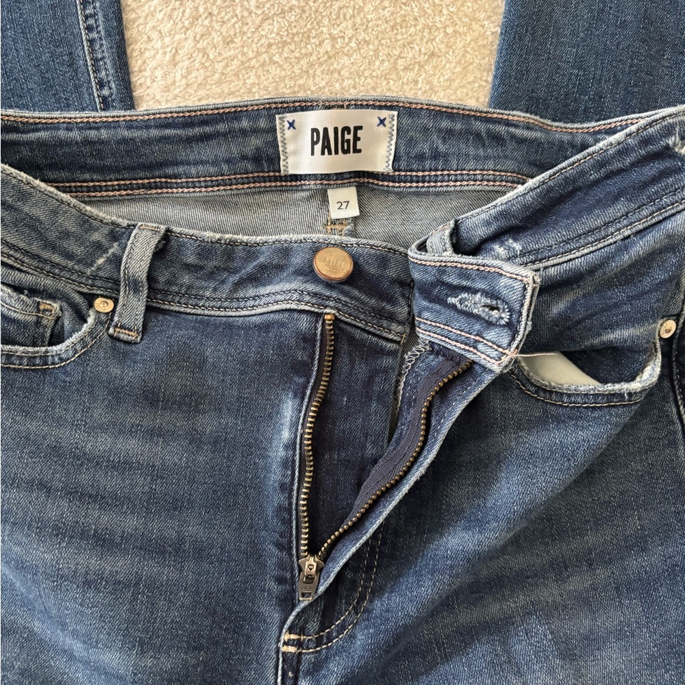 PAIGE Blue Flare Wide Leg Jeans Classic Denim - Picture 4 of 14